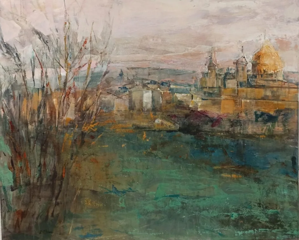 San Lorenzo de El Escorial desde la Herreria, pintura de Marta Pérez-Peñas