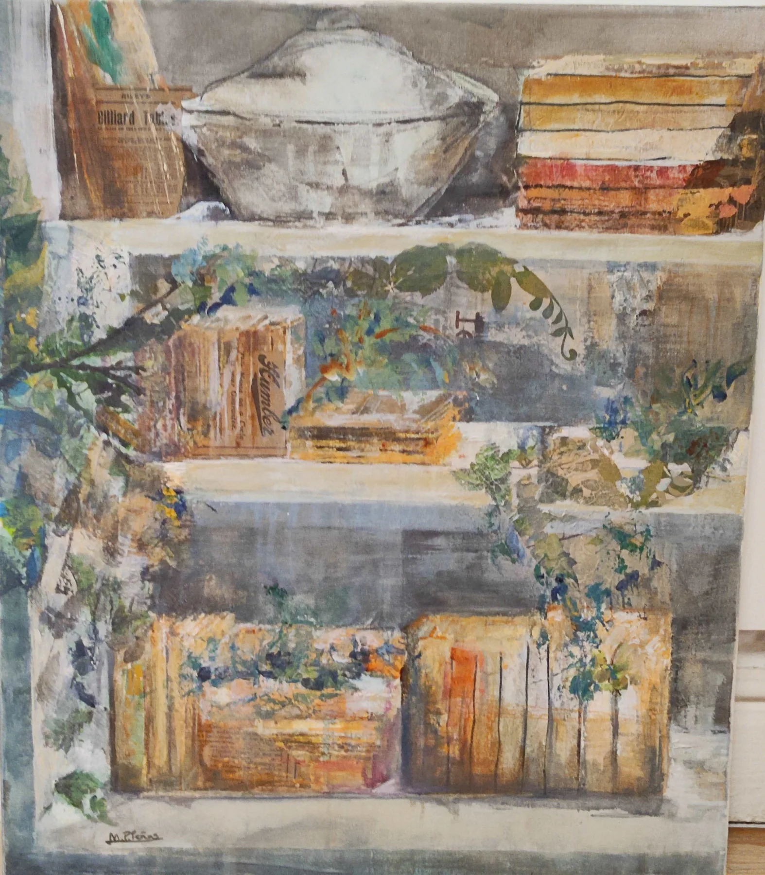 Alacena con plantas, pintura de Marta Pérez-Peñas
