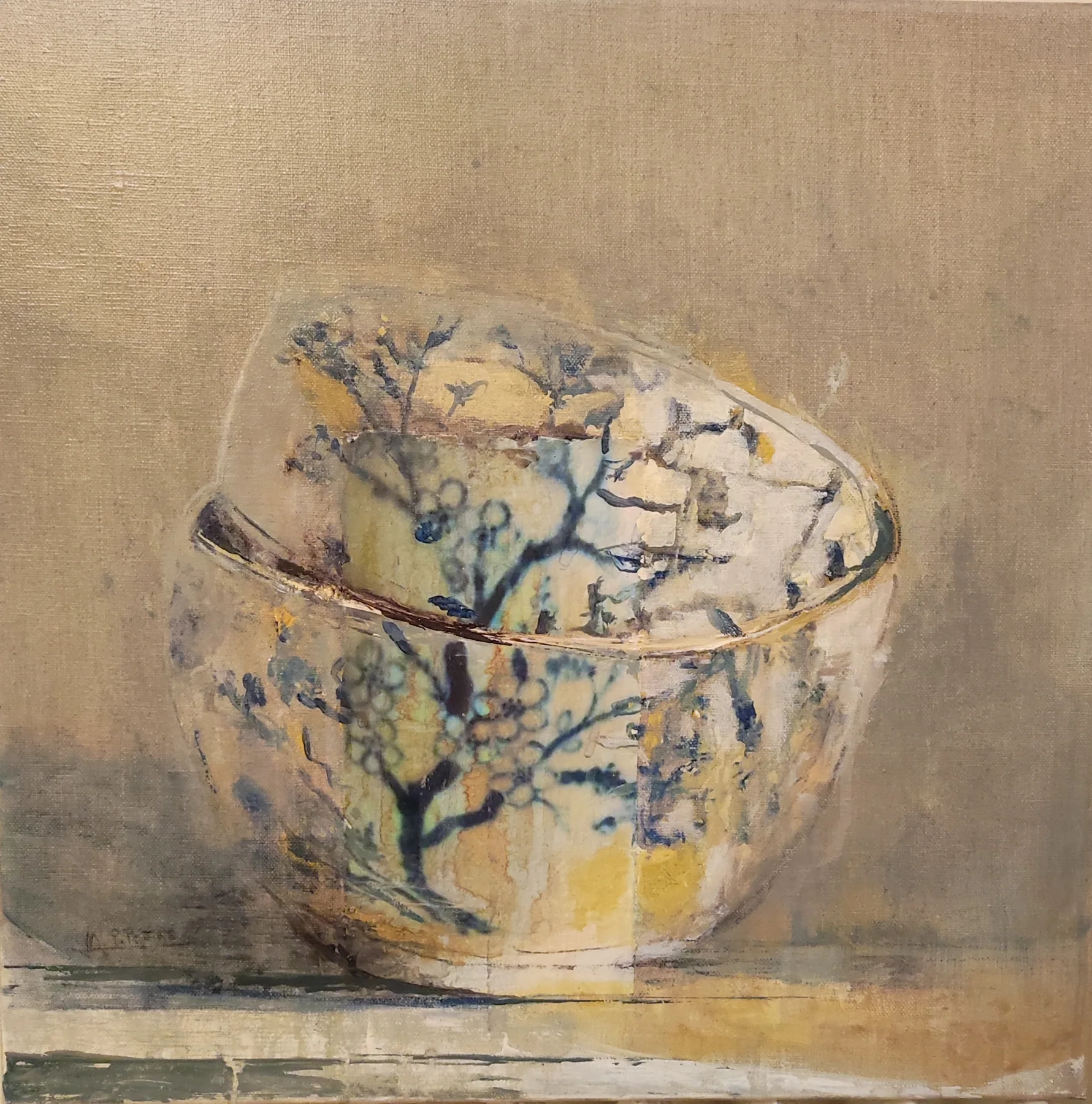 Cerámica japonesa azul, pintura de Marta Pérez-Peñas